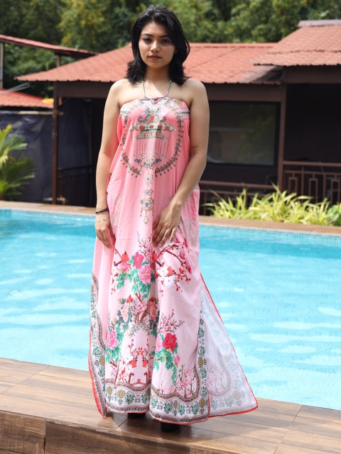 

Rajoria Instyle Women Printed Strapless Coverup Maxi Dress, Pink