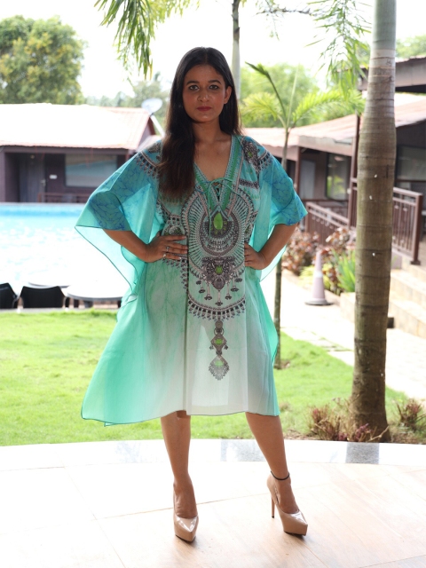 

Rajoria Instyle Women Printed Georgette Kaftan Midi Dress, Sea green