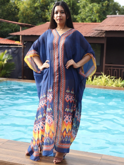 

Rajoria Instyle Women Printed Georgette Coverup Maxi Dress, Blue
