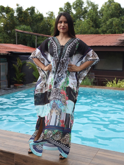 

Rajoria Instyle Women Printed Georgette Coverup Kaftan Maxi Dress, Multi