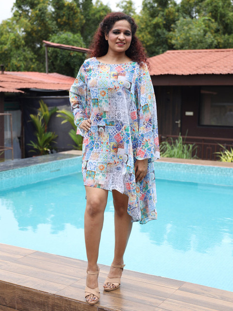 

Rajoria Instyle Women Printed Georgette Kaftan Dress, Blue