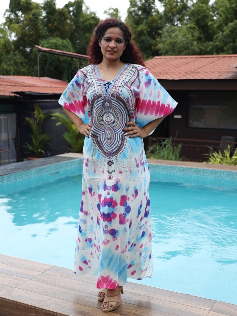 

Rajoria Instyle Women Printed Georgette Kaftan Dress, Blue