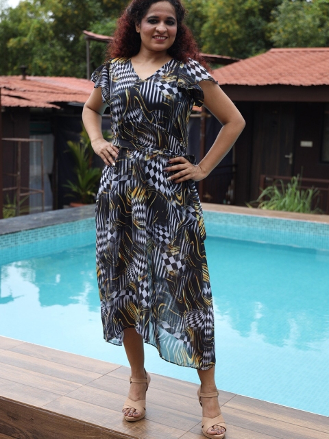 

Rajoria Instyle Women Printed Georgette Dress, Black