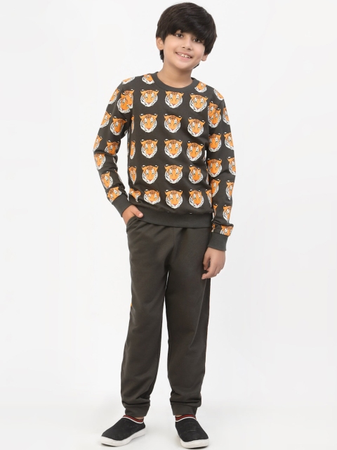 

SPUNKIES Boys Charcoal Printed Pure Cotton T-shirt with Pyjamas