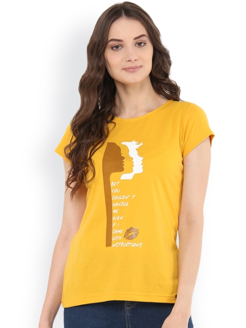 

The Vanca Women Yellow Printed Round Neck T-shirt