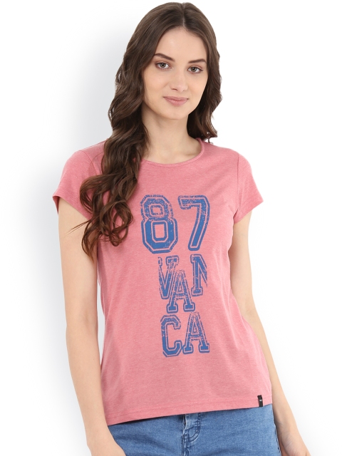 

The Vanca Women Pink Printed Round Neck T-shirt