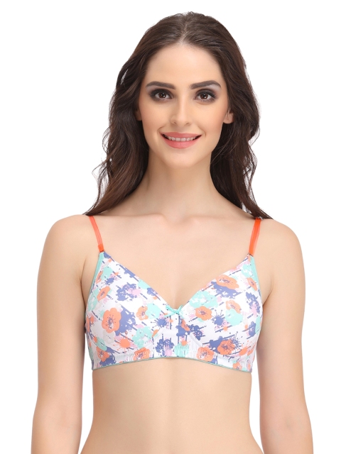 

Clovia White Printed Non-Wired Lightly Padded T-shirt Bra