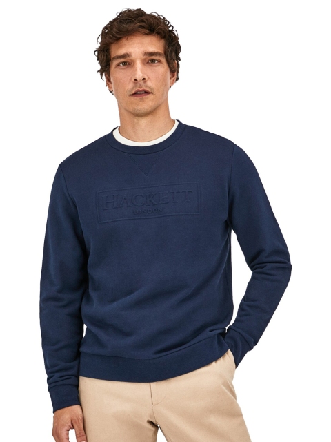 

HACKETT LONDON Men Solid Pure Cotton Sweatshirt, Navy blue