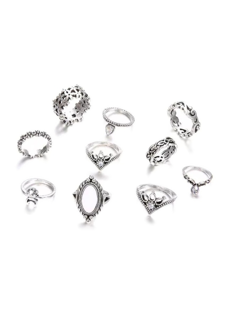 

Pinapes Set Of 10 Silver-Plated Adjustable Finger Ring