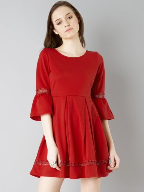 

FabAlley Women Red Solid Fit and Flare Dress