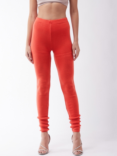 

RVK Women Solid Woolen Churidar-Length Leggings, Orange