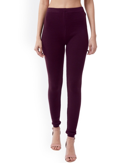 

RVK Women Solid Slim-Fit Churidar-Length Leggings, Burgundy