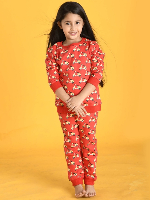 

Anthrilo Girls Red & Yellow Printed Cotton Blend Sweatshirt with Joggers