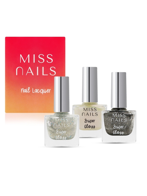 

MISS NAILS Set Of 3 Toxic Free Super Gloss Nail Polish, Silver