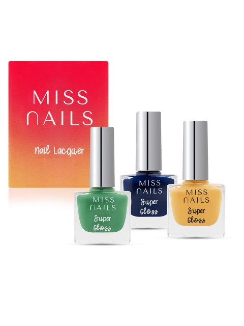 

MISS NAILS Women Set Of 3 Green & Blue Toxic Free Super Gloss Nail Polish