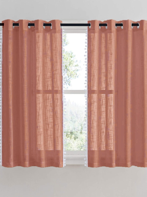 

HOMEMONDE Border Pompom Sheer Window Curtain, Maroon