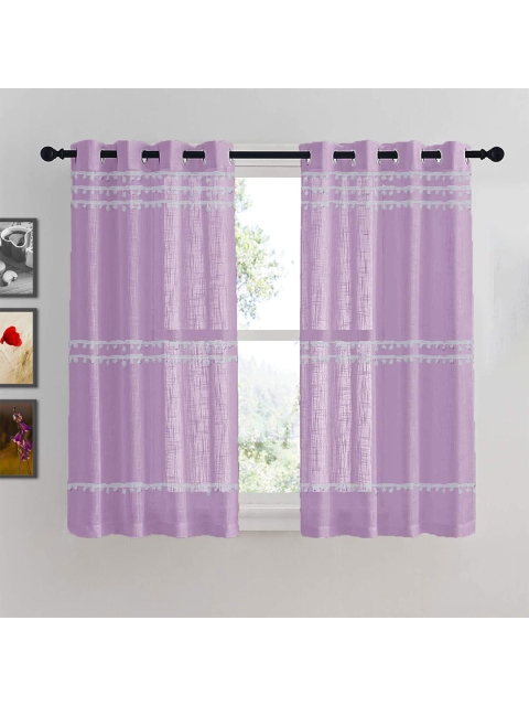 

HOMEMONDE Printed Self Design Pompom Sheer Window Curtain, Purple