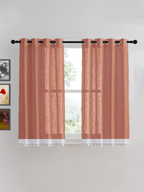 

HOMEMONDE Sheer Window Curtain With Lace Border, Maroon