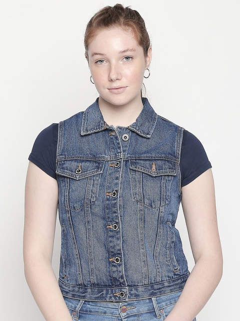 

LOVEGEN Women Washed Denim Jacket, Blue