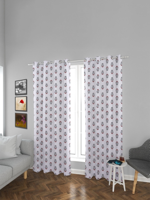 

HOMEMONDE Printed Floral Door Curtain, White