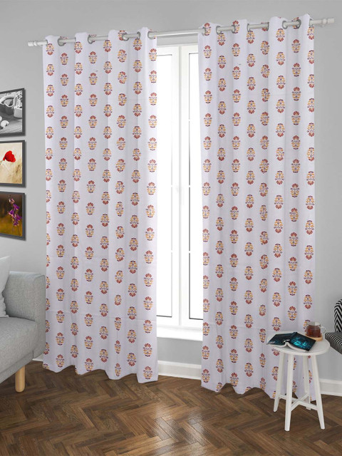 

HOMEMONDE Printed Floral Door Curtain, White