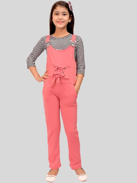 

Elendra jeans Girls Solid Slim Fit Dungaree, Peach