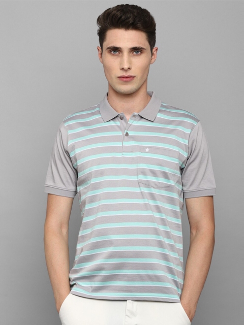 

Louis Philippe Men Striped Polo Collar T-shirt, Grey