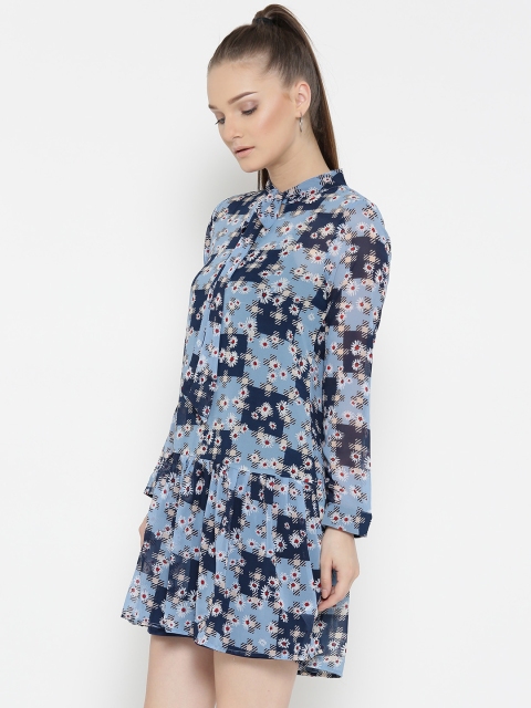 

DressBerry Women Blue Printed Drop-Waist Dress
