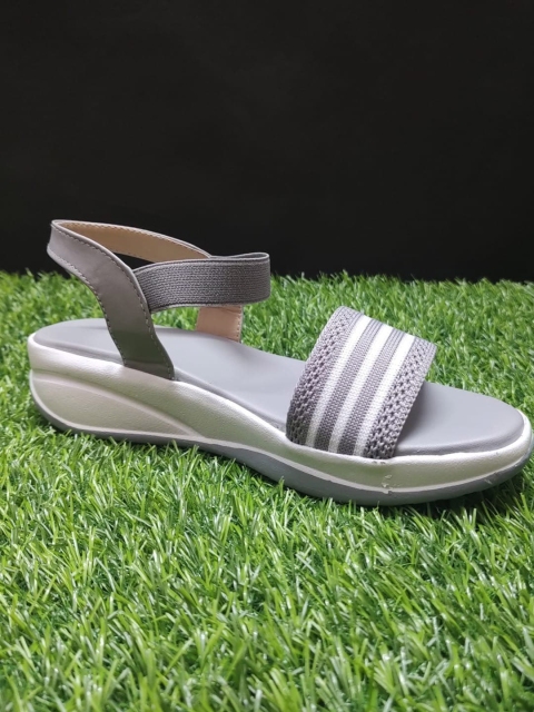 

Glitzy Galz Women Striped Open Toe Flats, Grey