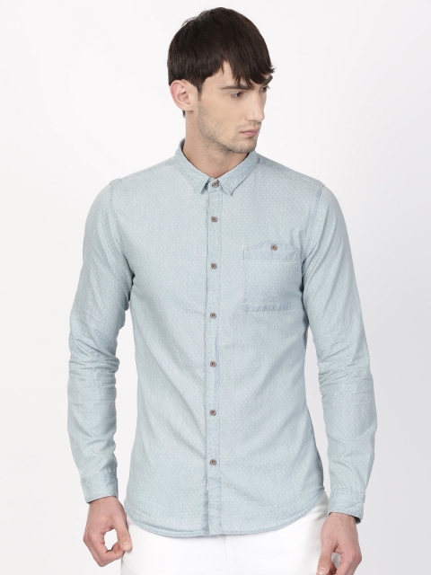 

ether Men Blue Slim Fit Indigo Self-Design Denim Shirt