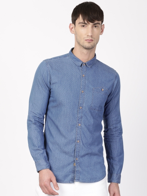 

ether Men Blue Slim Fit Indigo Self-Design Denim Shirt