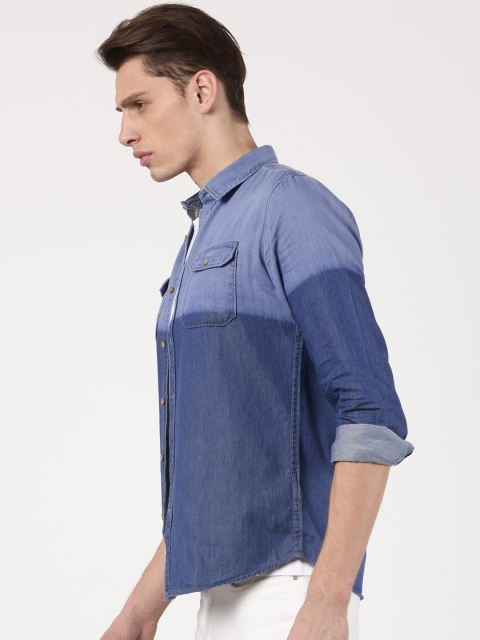 

ether Men Blue Slim Fit Ombre Denim Casual Shirt