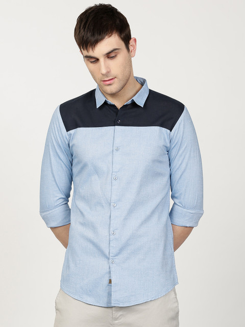 

ether Men Blue Slim Fit Solid Casual Shirt