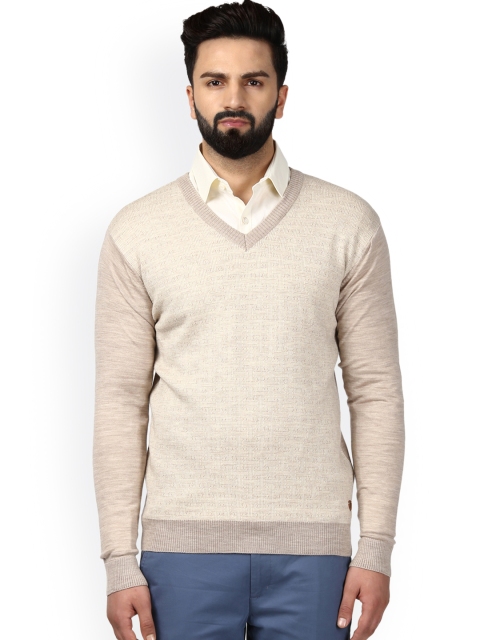 

Raymond Men Beige Self Design Pullover