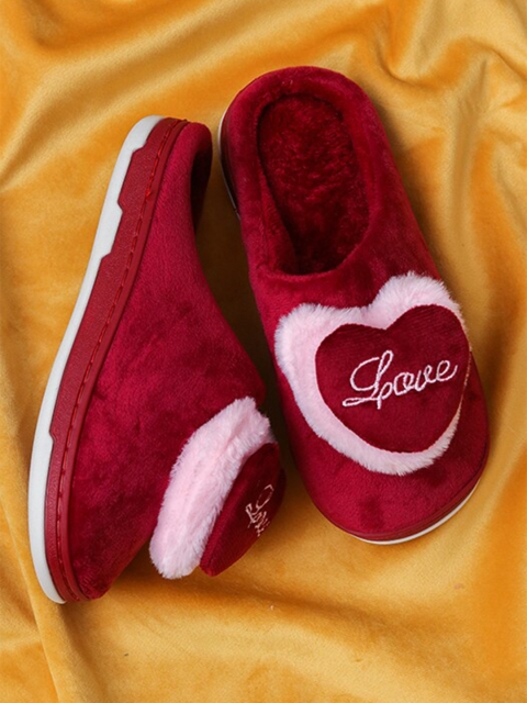 

Brauch Women Red & White Love Heart Winter Room Slippers