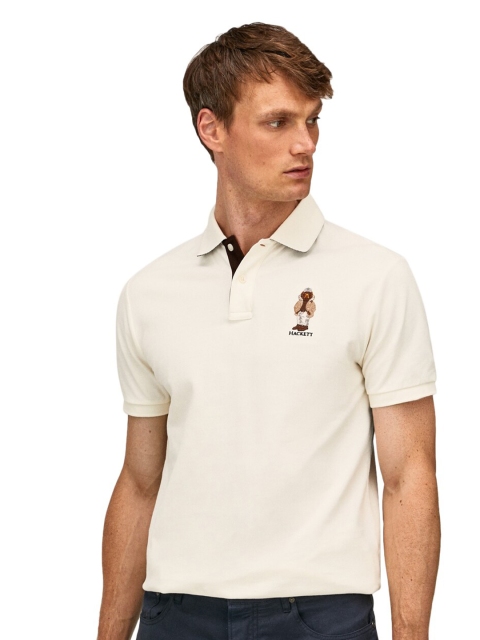 

HACKETT LONDON Men Polo Collar Cotton T-shirt, Cream