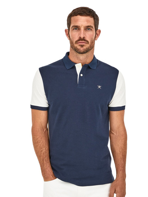 

HACKETT LONDON Men Colourblocked Polo Collar Cotton T-shirt, Navy blue