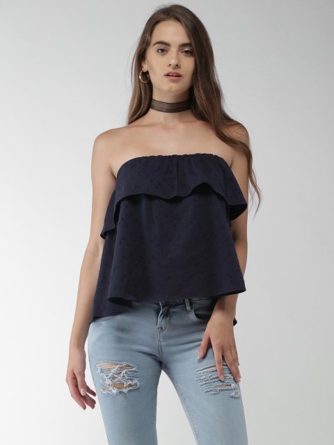 

Aeropostale Women Navy Schiffli Bardot Top, Navy blue