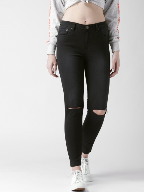 

Aeropostale Women Black Mid-Rise Slash Knee Stretchable Jeans