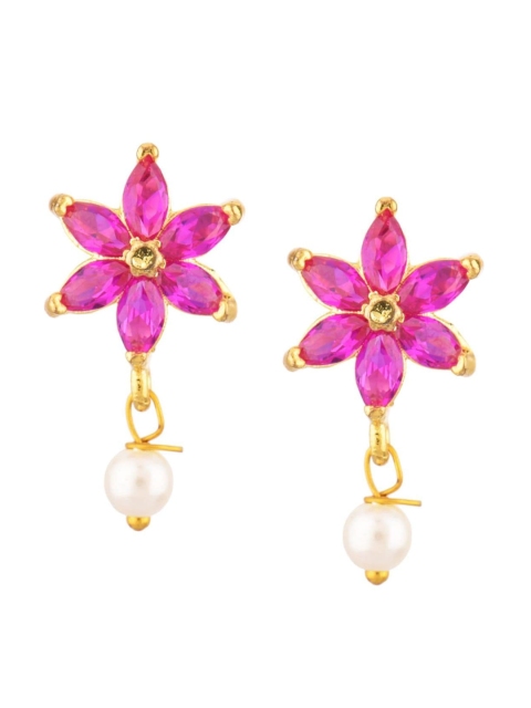 

Efulgenz Pink Gold-Plated Floral Drop Earrings