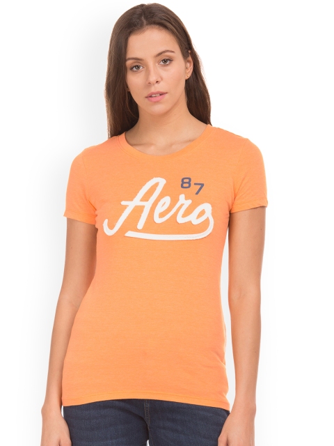 

Aeropostale Women Orange Printed Round Neck T-shirt