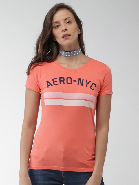 

Aeropostale Women Coral Pink Printed T-shirt