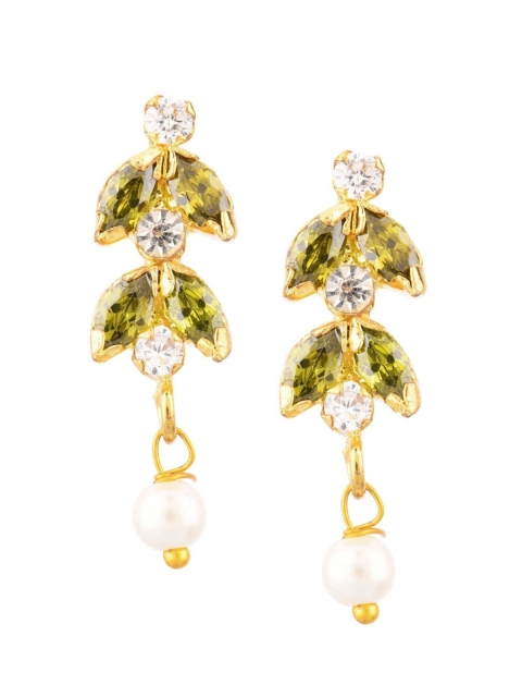 

Efulgenz Gold-Plated Green Leaf Shaped Drop Earrings