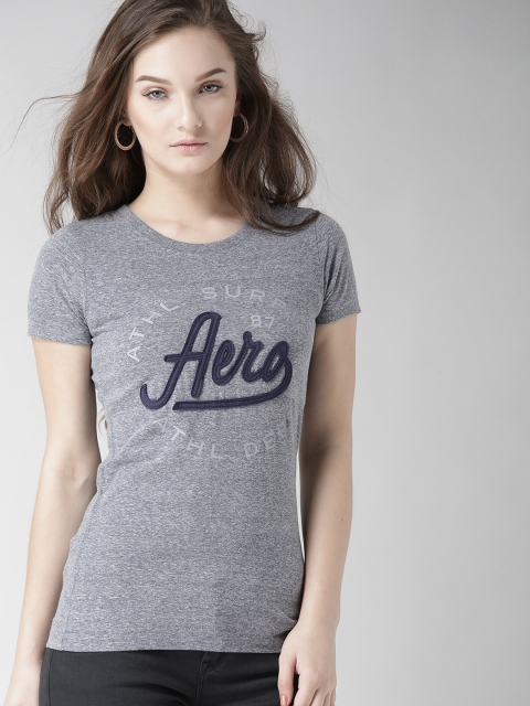 

Aeropostale Women Grey Melange Printed Round Neck T-shirt