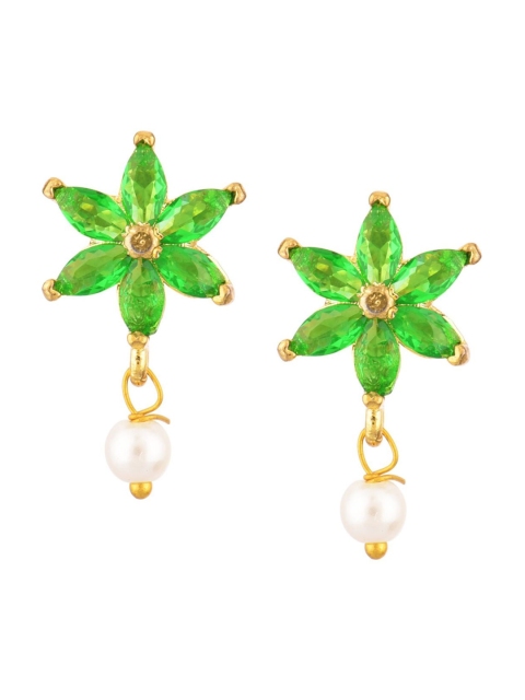 

Efulgenz Women Green Floral Cubic Zirconia Studs Earrings