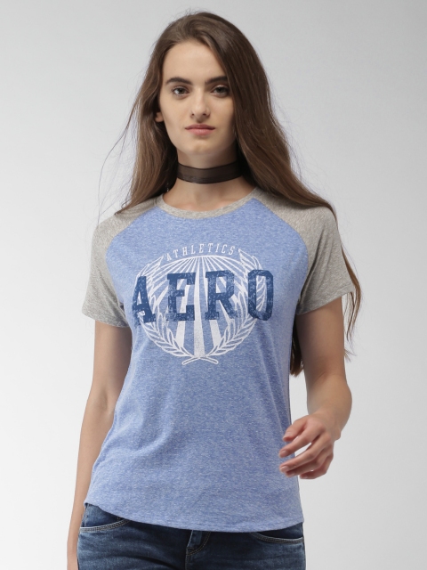 

Aeropostale Women Blue Printed Round Neck T-shirt