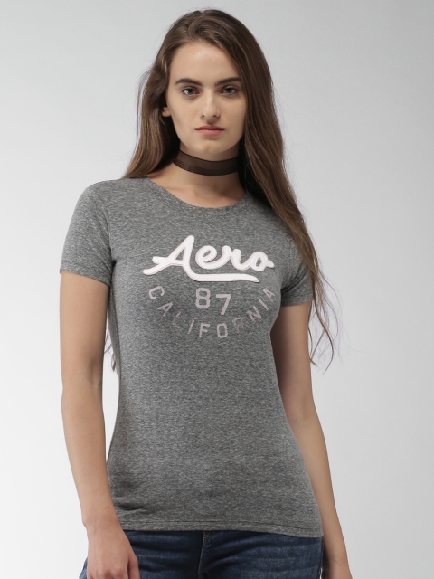 

Aeropostale Women Charcoal Grey Printed Round Neck T-shirt