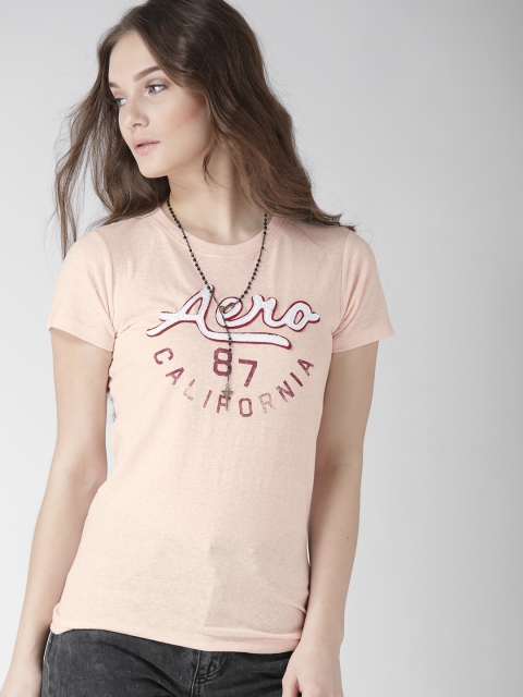 

Aeropostale Women Peach-Coloured Printed Round Neck T-shirt