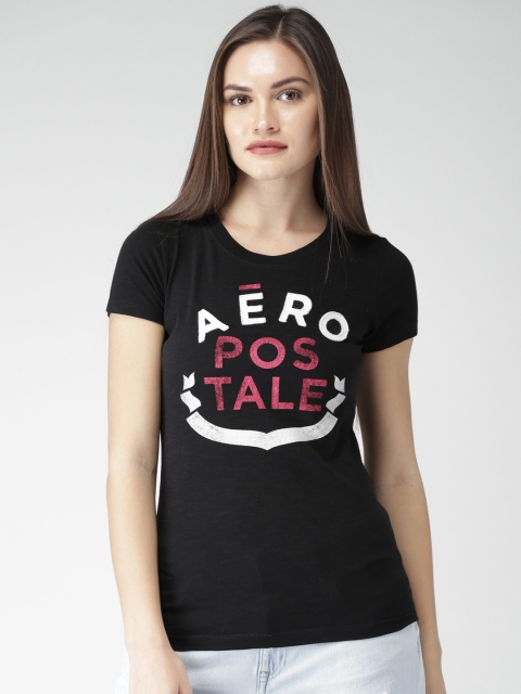 

Aeropostale Women Black Printed Round Neck T-shirt