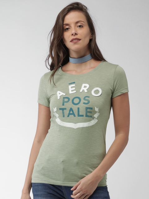 

Aeropostale Women Green Self Design T-shirt